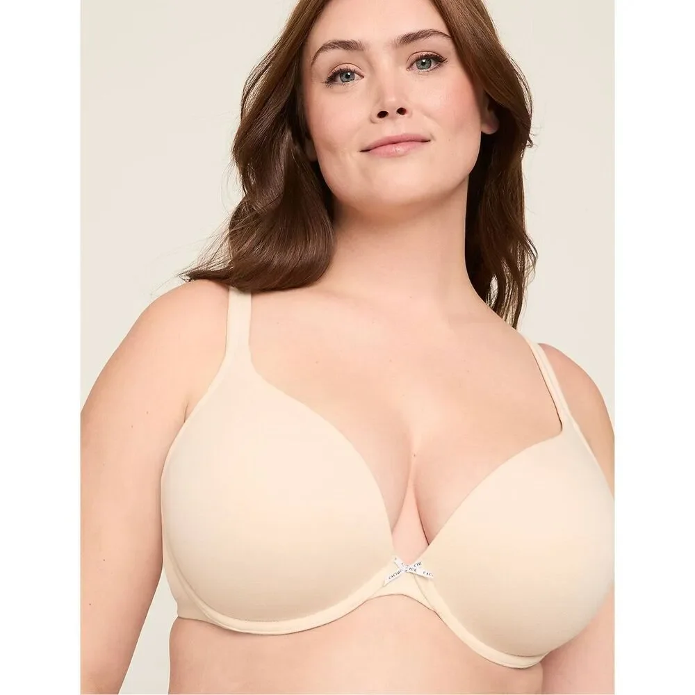 Cacique Cotton Boost Plunge Beige Sz 44DDD Bra